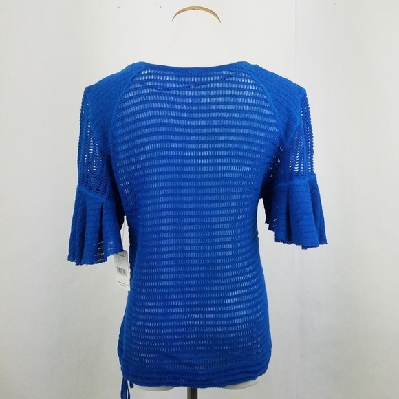 Free People Top Womens Large Blue "Babes Only Tee" Crochet Drawstring Waist - Picture 3 of 5